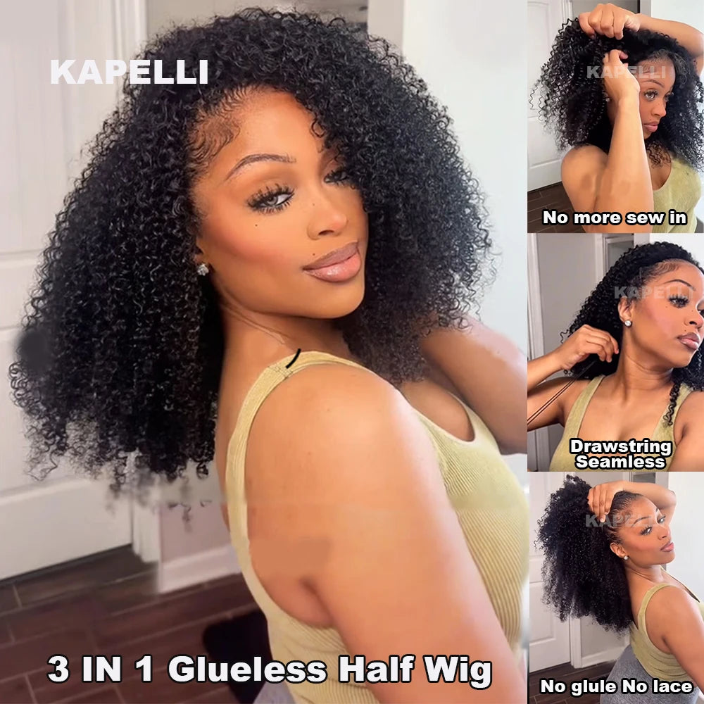 Kinky Curly Glueless 100% Human Hair Wig