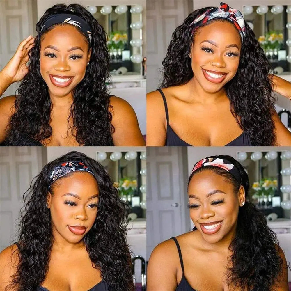 Headband Kinky Curly Remy Human Hair Wigs