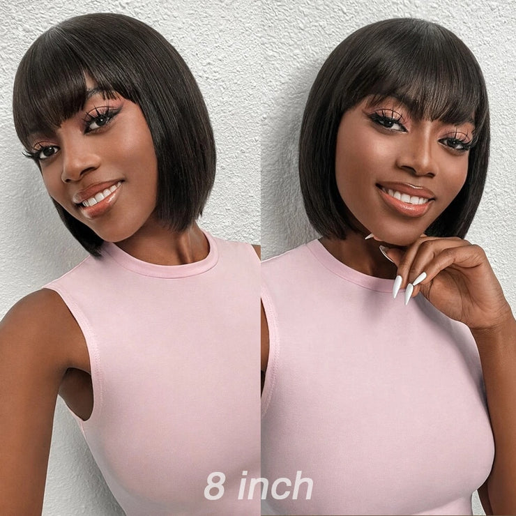 Straight Short Bob Wig with Bangs 100% Human Hair