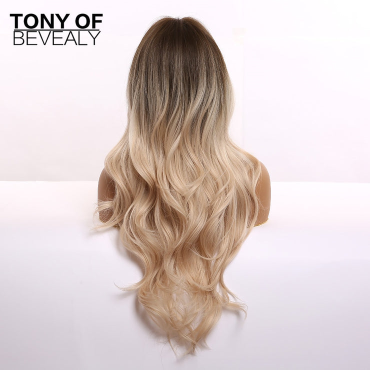 Highlight Heat Resistant Long Wavy Blonde Synthetic Wigs