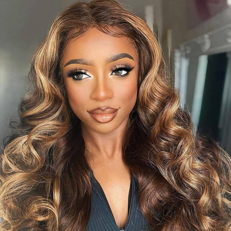 Highlight Honey Blonde Brown Loose Deep Long Lace Front Human Hair Wigs