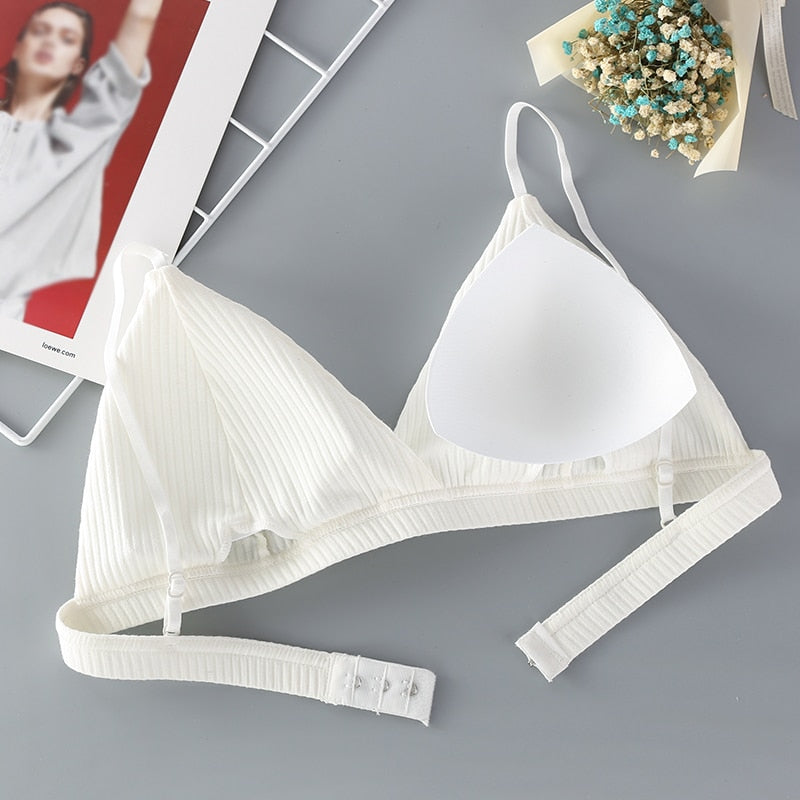 Triangle Cup Threaded Cotton Bras