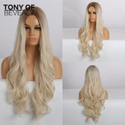 Highlight Heat Resistant Long Wavy Blonde Synthetic Wigs