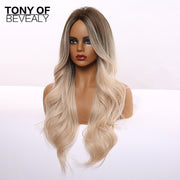 Highlight Heat Resistant Long Wavy Blonde Synthetic Wigs