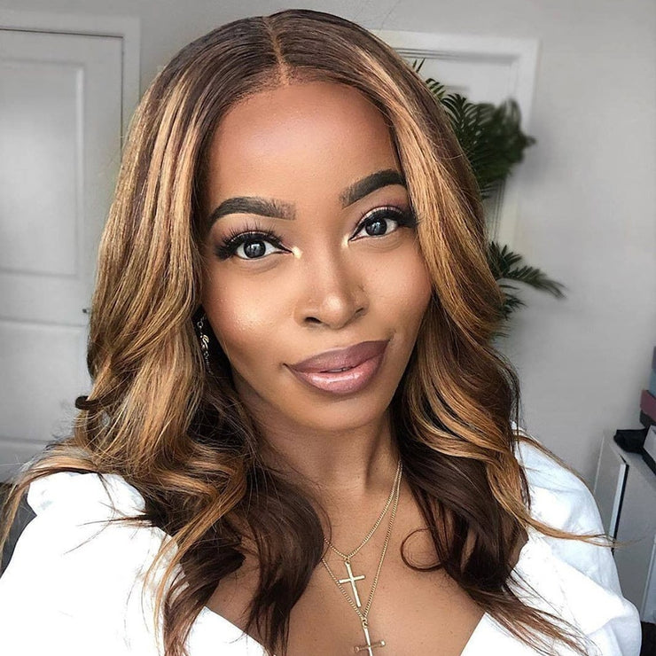 Highlight Honey Blonde Brown Loose Deep Long Lace Front Human Hair Wigs