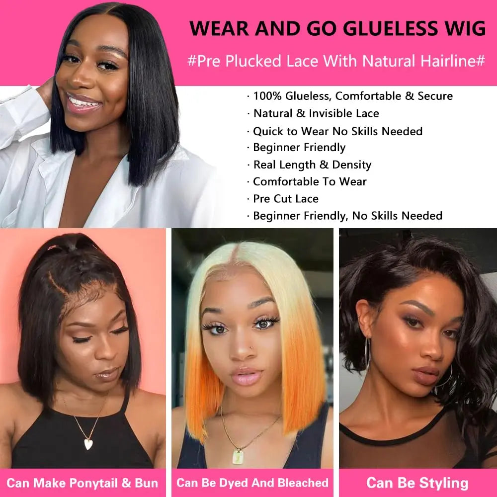 Glueless Straight Bob Lace Front Wigs
