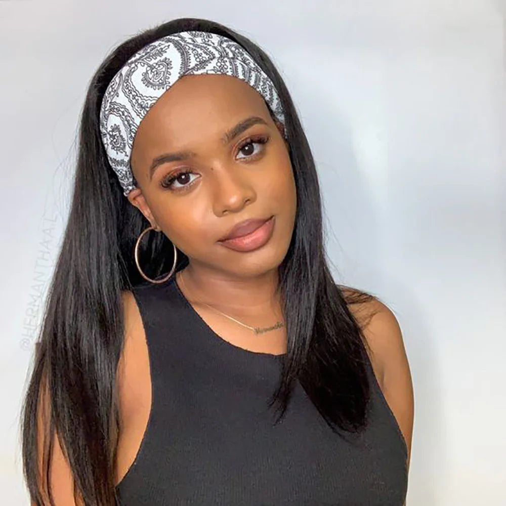 Black Headband Glueless Human Hair Wigs