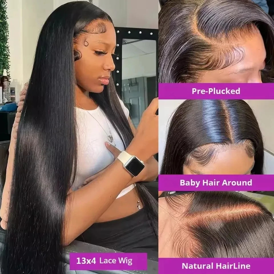 Straight HD Lace Front Wigs Natural Black Pre Plucked Baby Hair