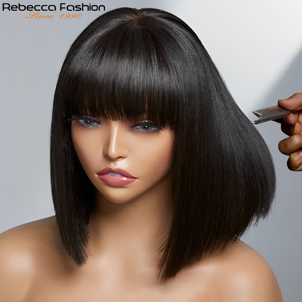 Straight Short Bob Wig with Bangs 100% Human Hair