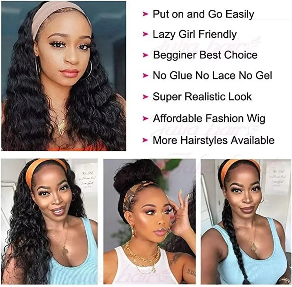 Headband Kinky Curly Remy Human Hair Wigs