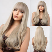 Mixed Blonde Synthetic Wigs with Long Bang