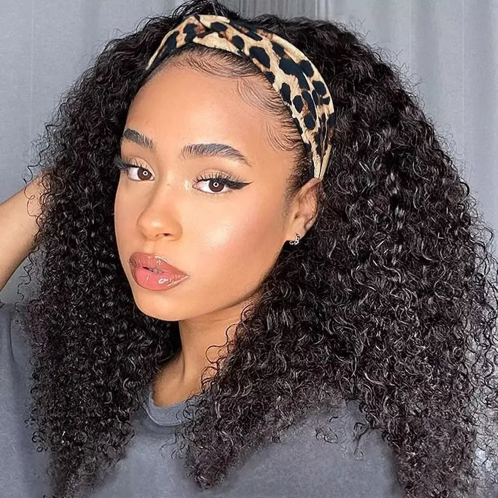 Headband Kinky Curly Remy Human Hair Wigs