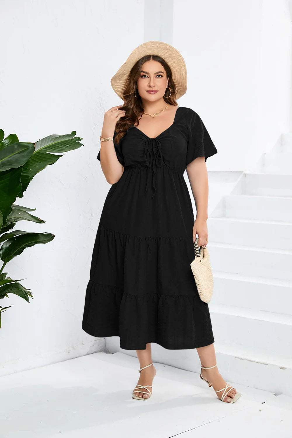 Plus Size Loose Short Sleeve Long Dress