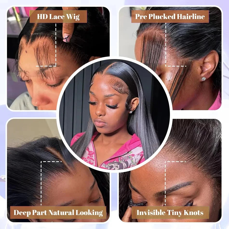 Straight HD Lace Front Wigs Natural Black Pre Plucked Baby Hair