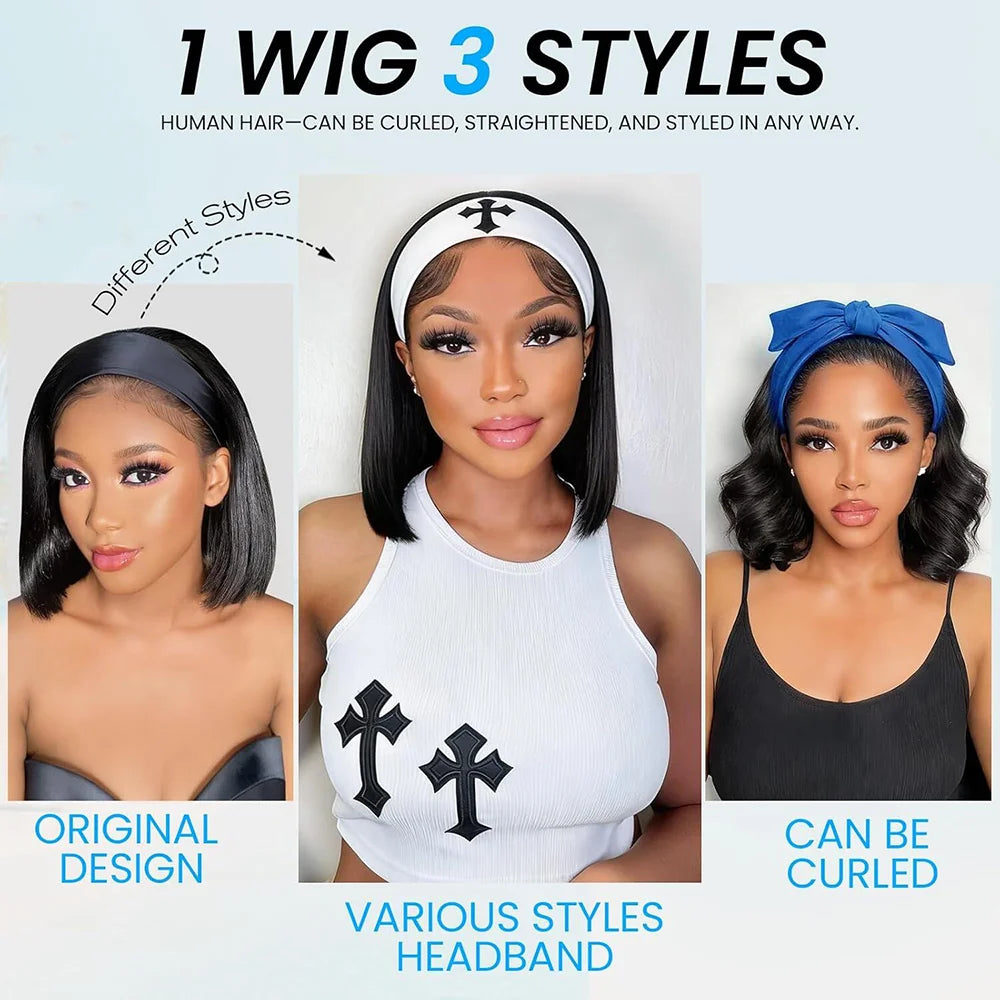 Black Headband Glueless Human Hair Wigs
