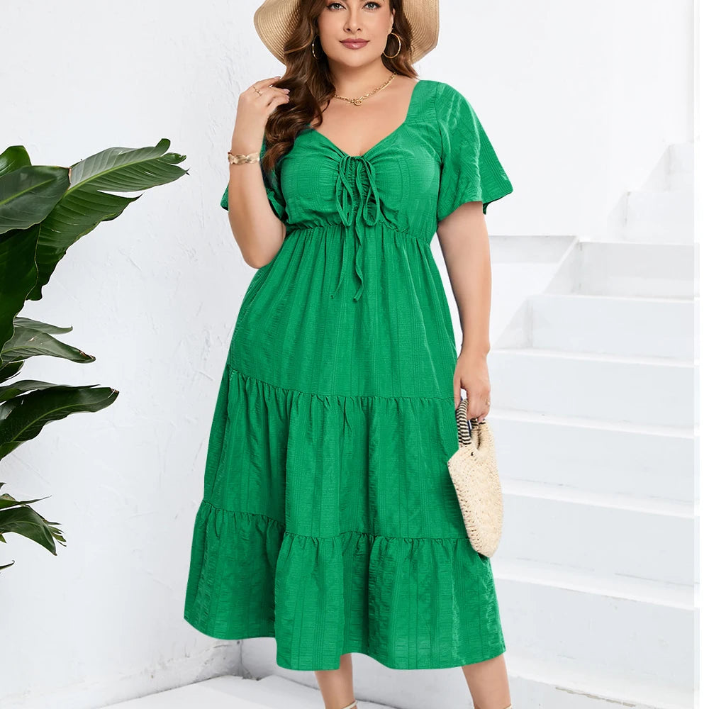 Plus Size Loose Short Sleeve Long Dress