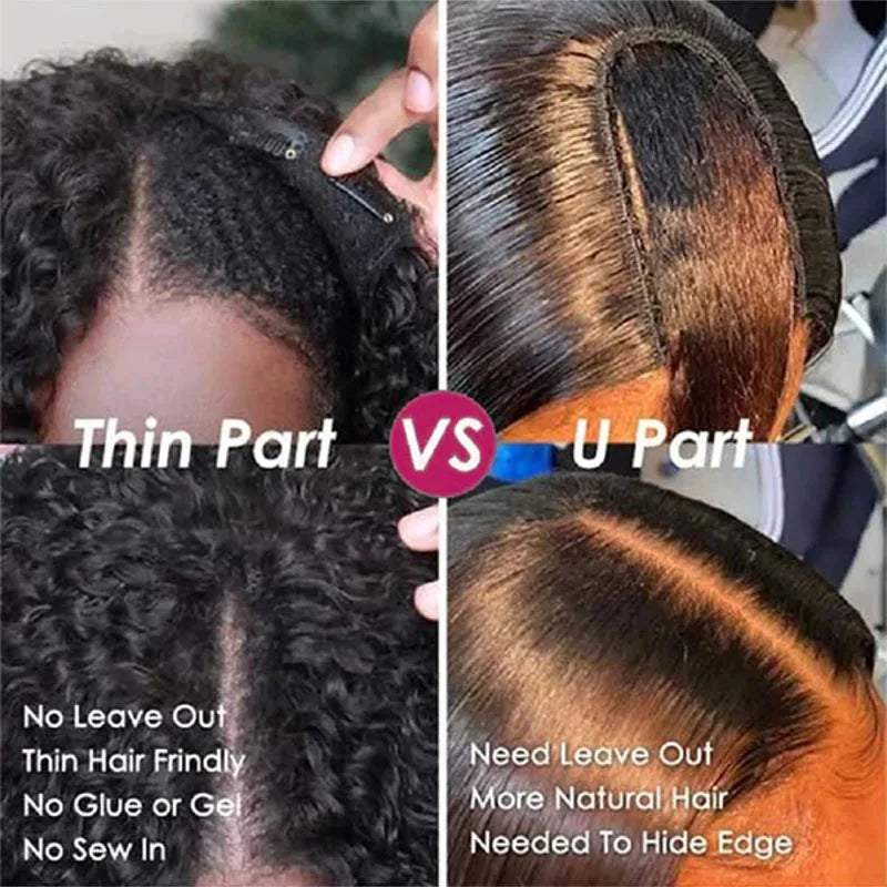 Glueless Brazilian Deep Curly Wave U/V Part Human Hair Wig