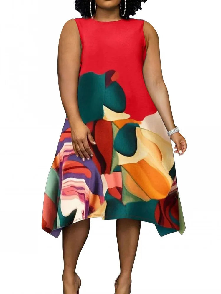 MIDI Artistic Plus Size Sleeveless Dress