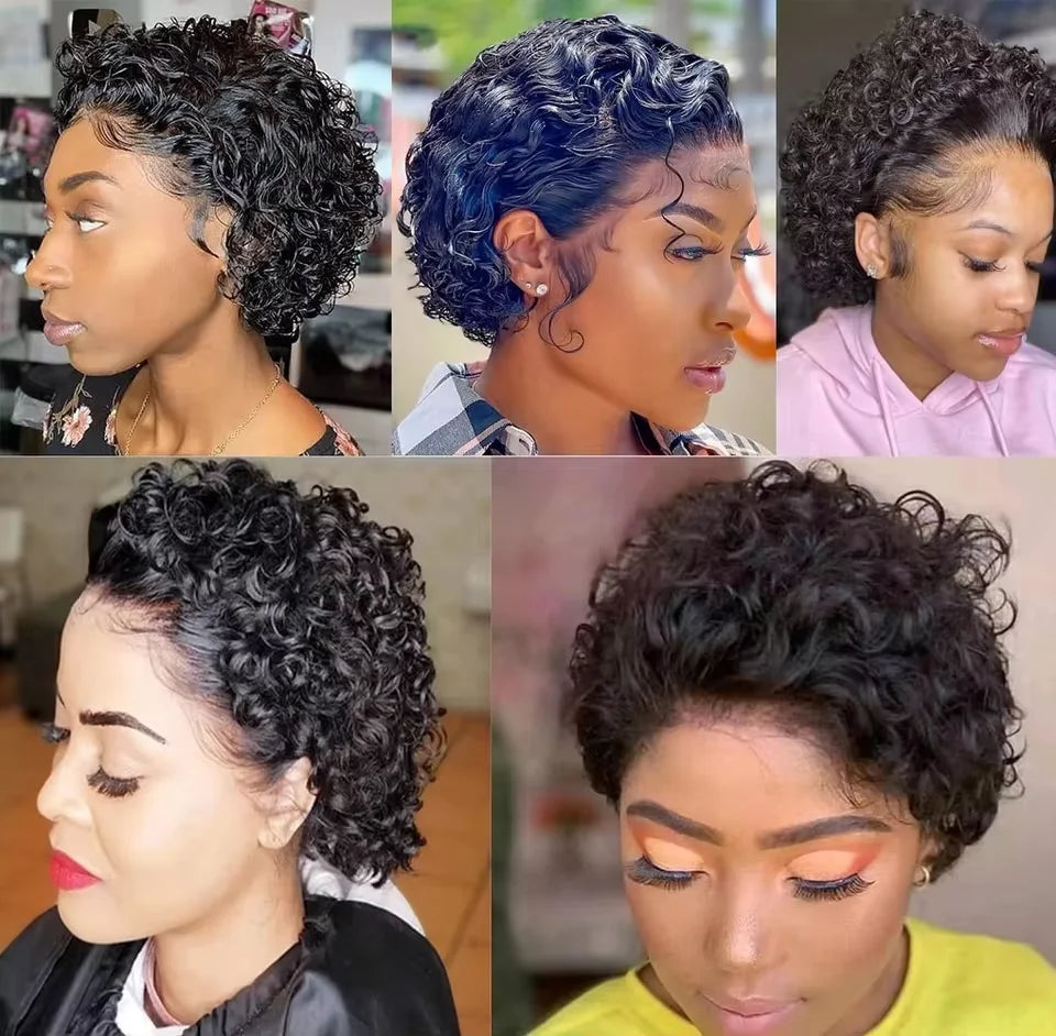 Remy Pixie Cut Curly Lace Front Wigs