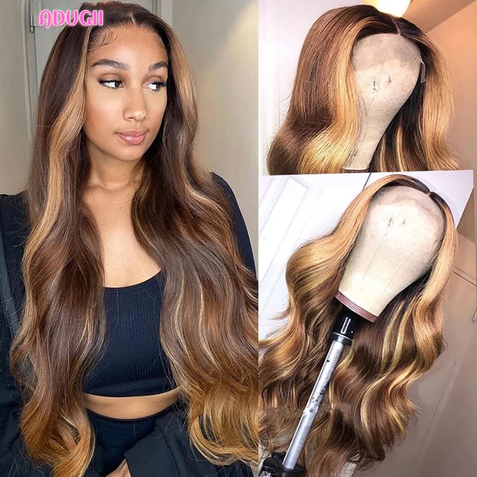 Honey Blonde Human Hair Lace Front Body Wave Wigs