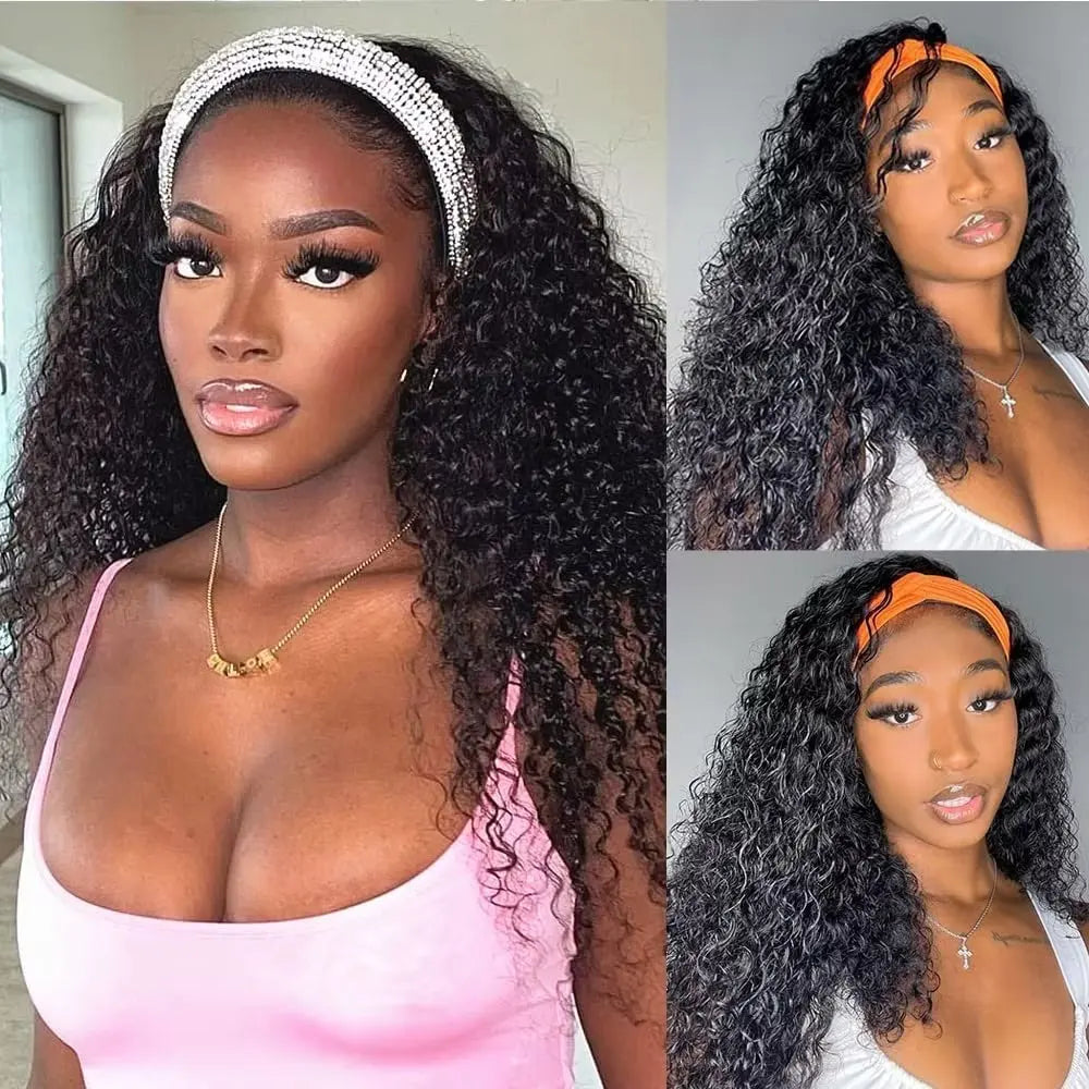 Headband Kinky Curly Remy Human Hair Wigs