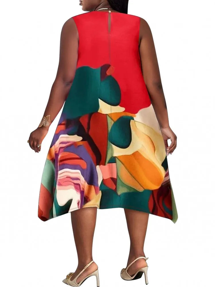 MIDI Artistic Plus Size Sleeveless Dress