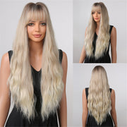 Mixed Blonde Synthetic Wigs with Long Bang