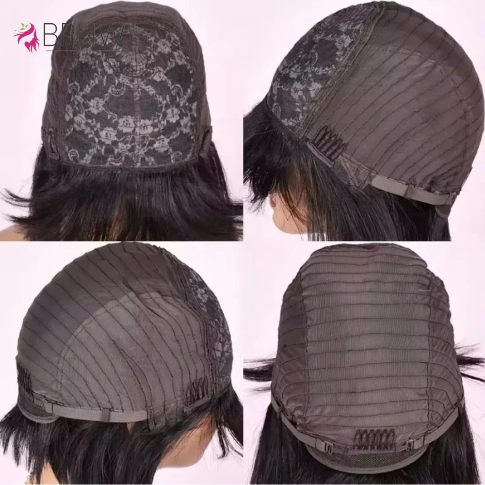 Straight Human Hair Wigs with Bangs
