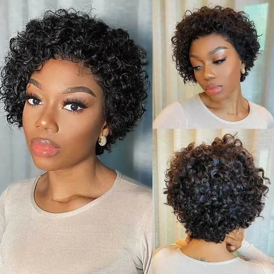 Remy Pixie Cut Curly Lace Front Wigs