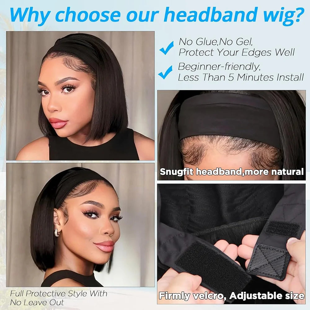 Black Headband Glueless Human Hair Wigs