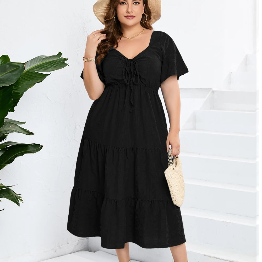 Plus Size Loose Short Sleeve Long Dress