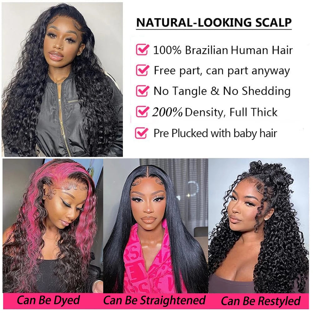 Deep Wave Human Hair Lace Front Pre Plucked Brazilian