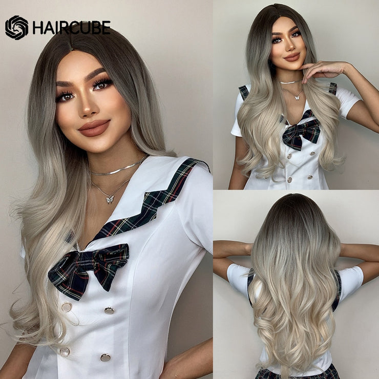 Highlight Heat Resistant Long Wavy Blonde Synthetic Wigs