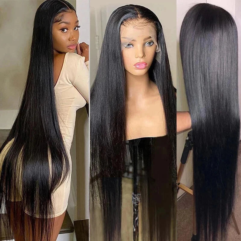 Straight HD Lace Front Wigs Natural Black Pre Plucked Baby Hair