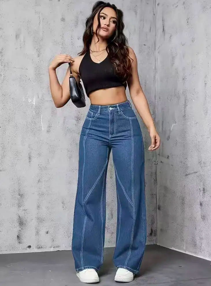 High Waist Straight Leg Denim Jeans