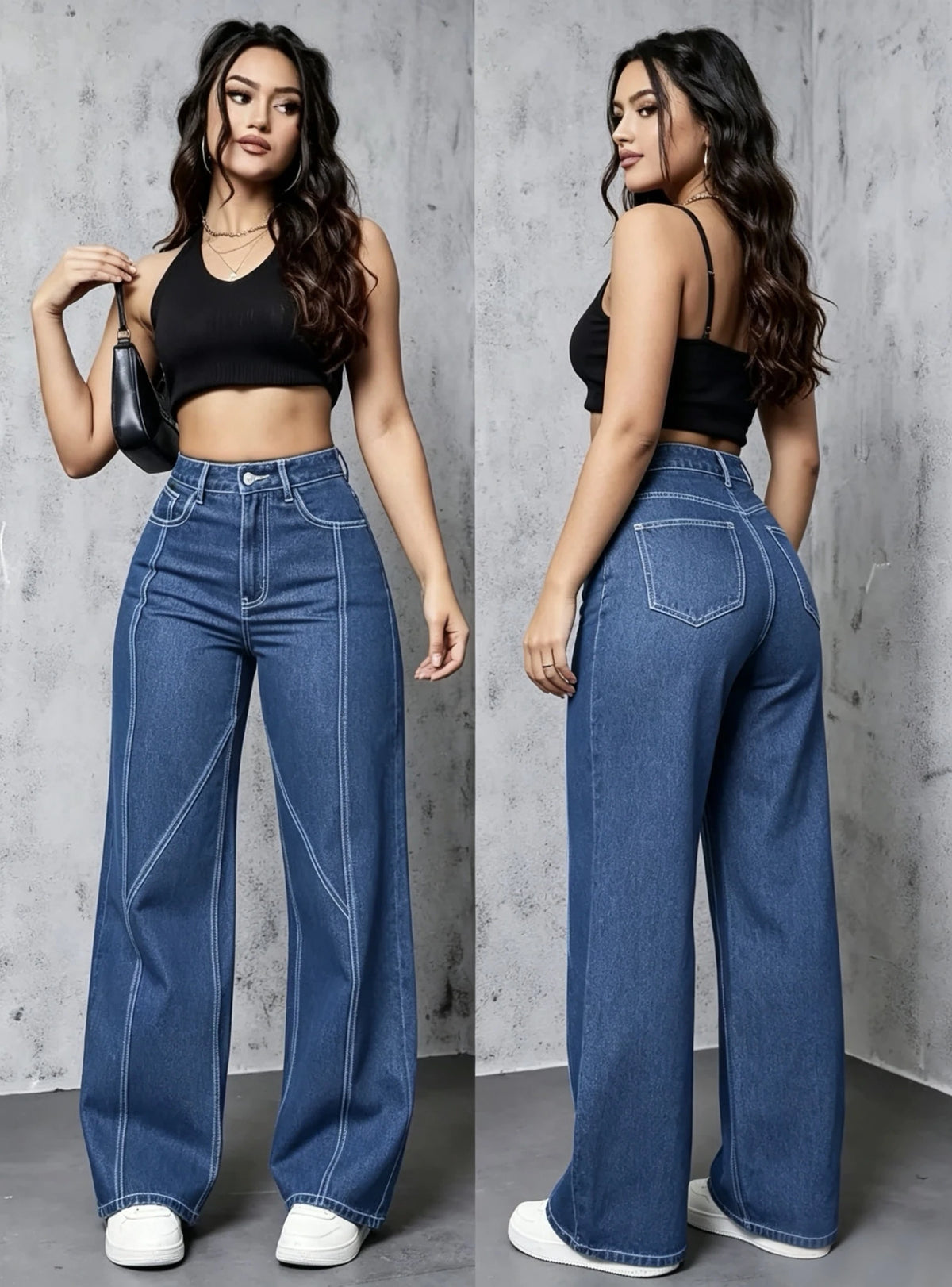 High Waist Straight Leg Denim Jeans