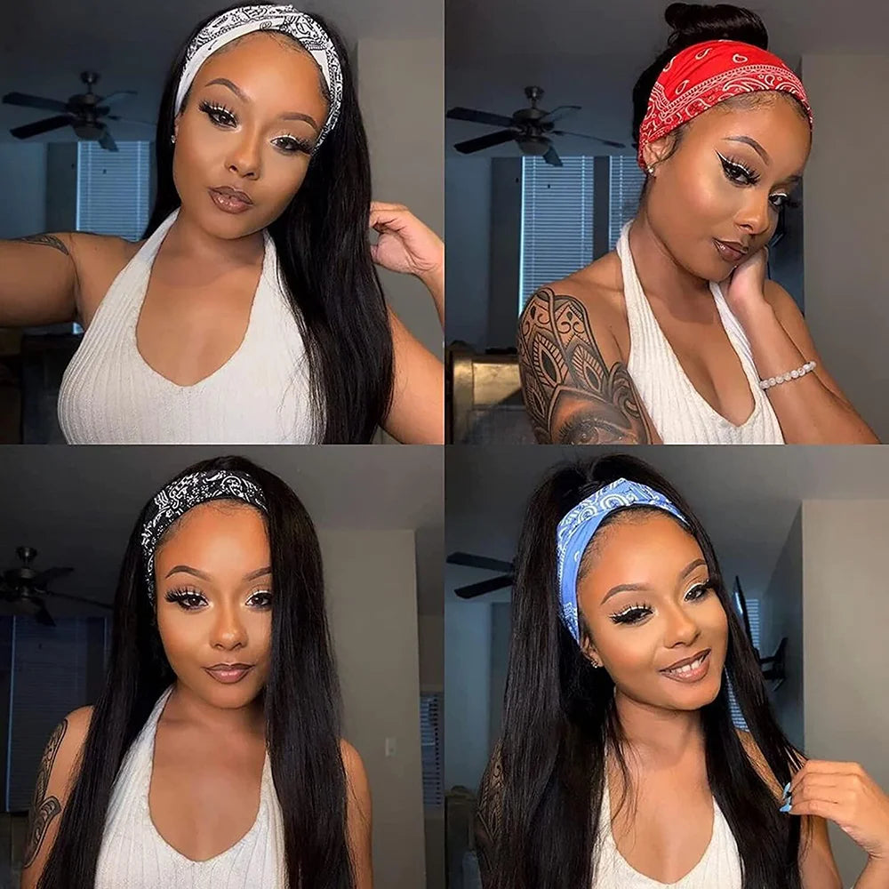 Black Headband Glueless Human Hair Wigs