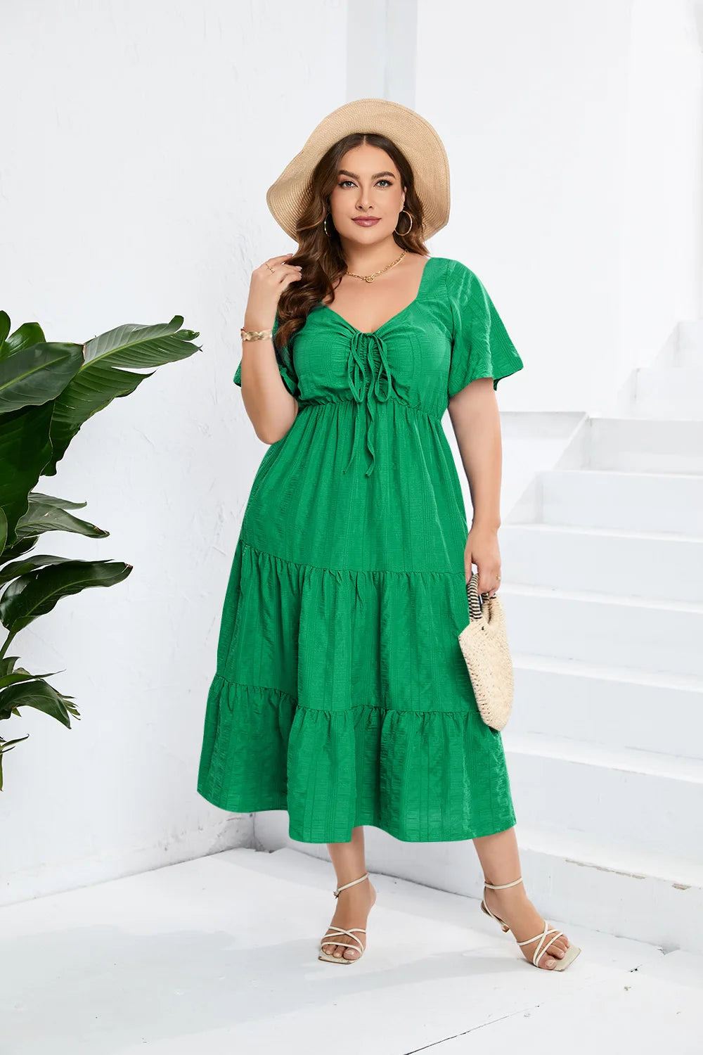 Plus Size Loose Short Sleeve Long Dress