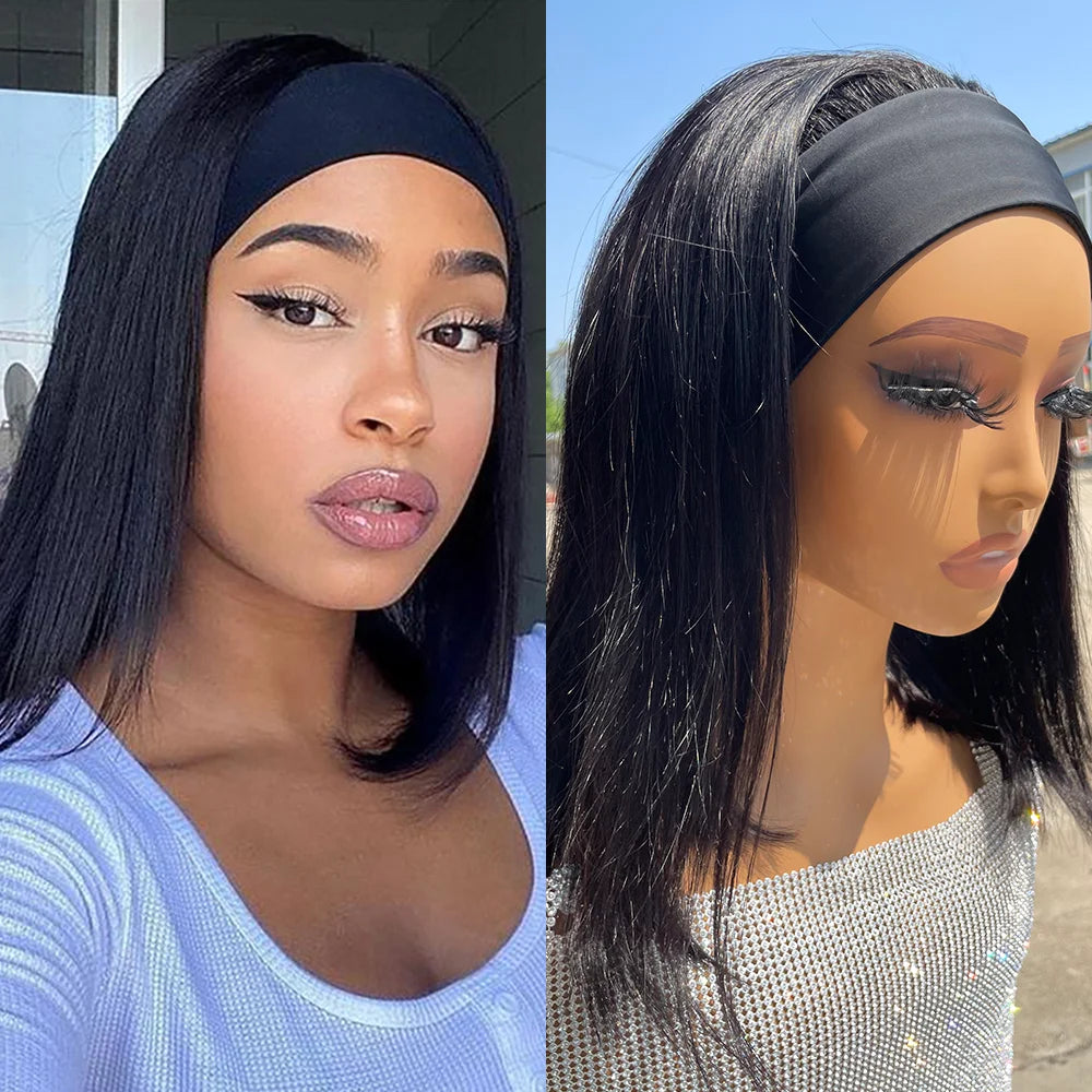 Black Headband Glueless Human Hair Wigs