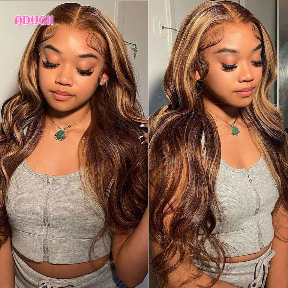 Honey Blonde Human Hair Lace Front Body Wave Wigs