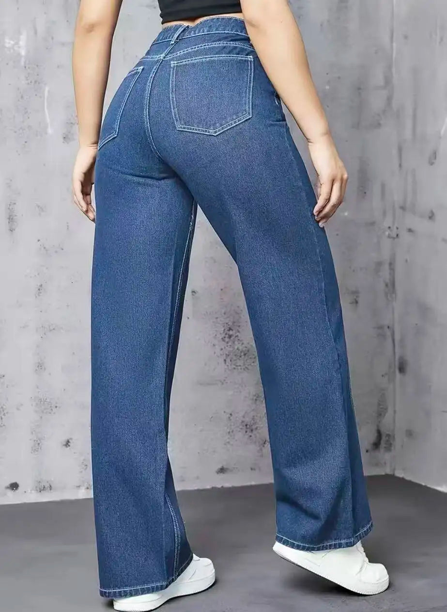 High Waist Straight Leg Denim Jeans