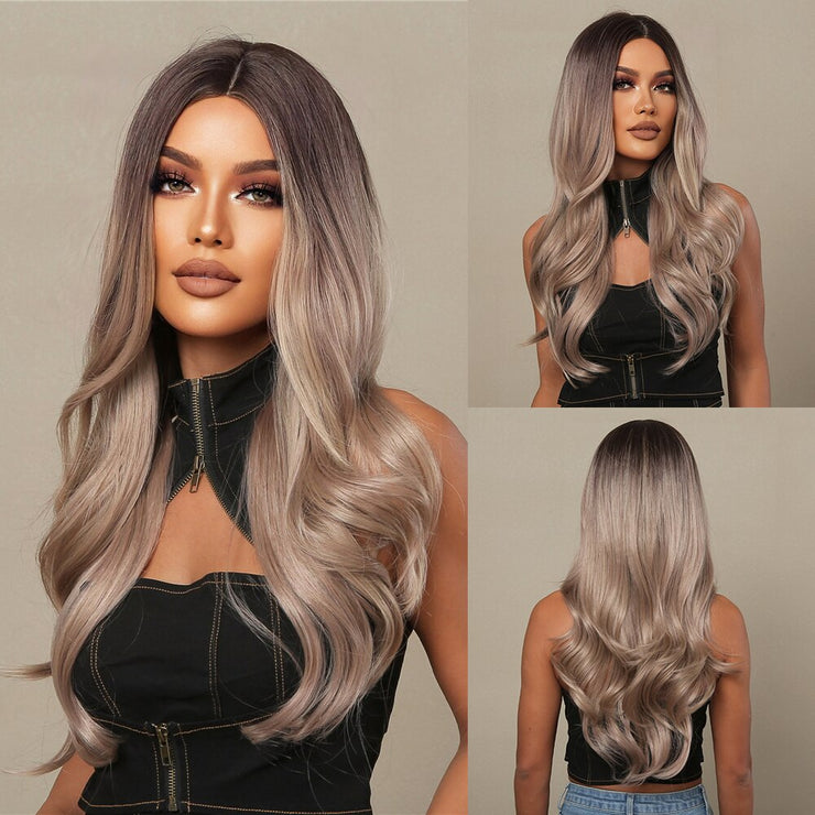 Highlight Heat Resistant Long Wavy Blonde Synthetic Wigs