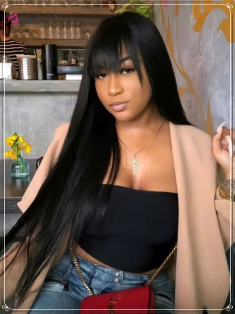 Straight Human Hair Wigs with Bangs
