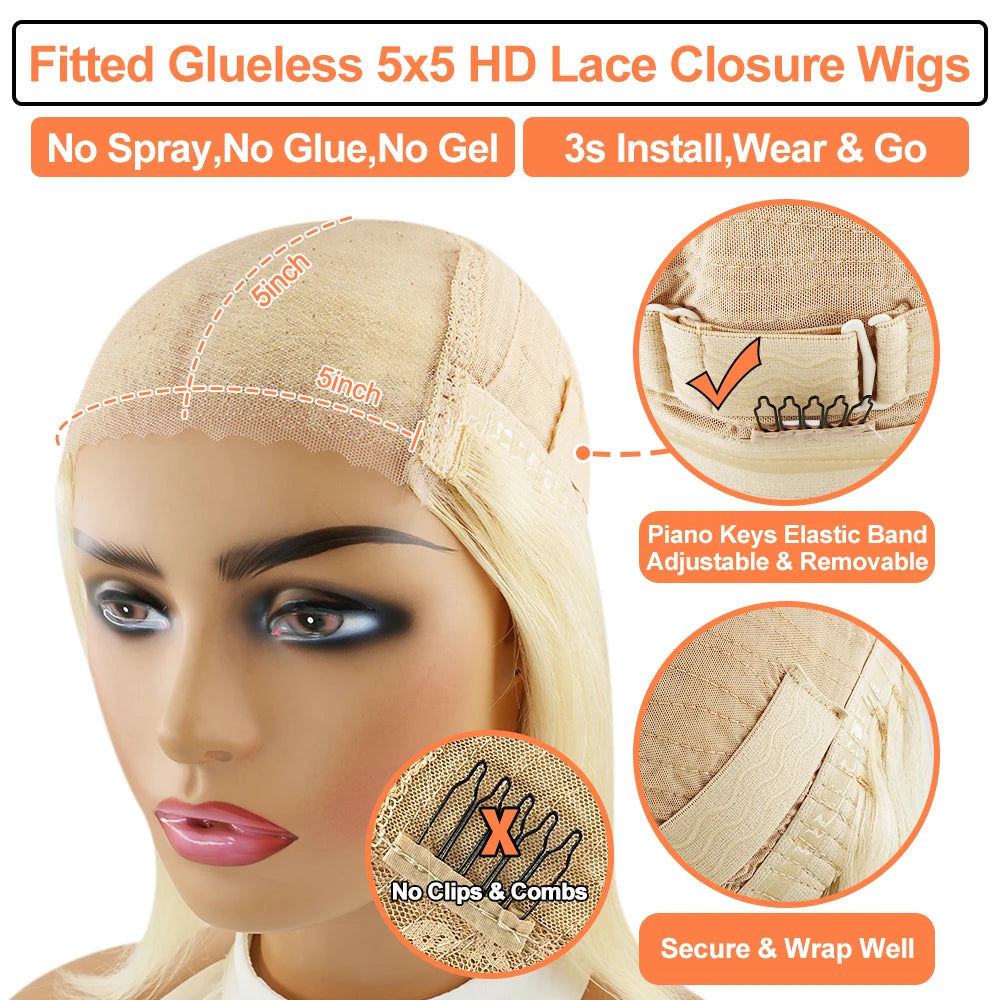 Glueless Ash Blonde Kinky Curly Human Hair Wigs