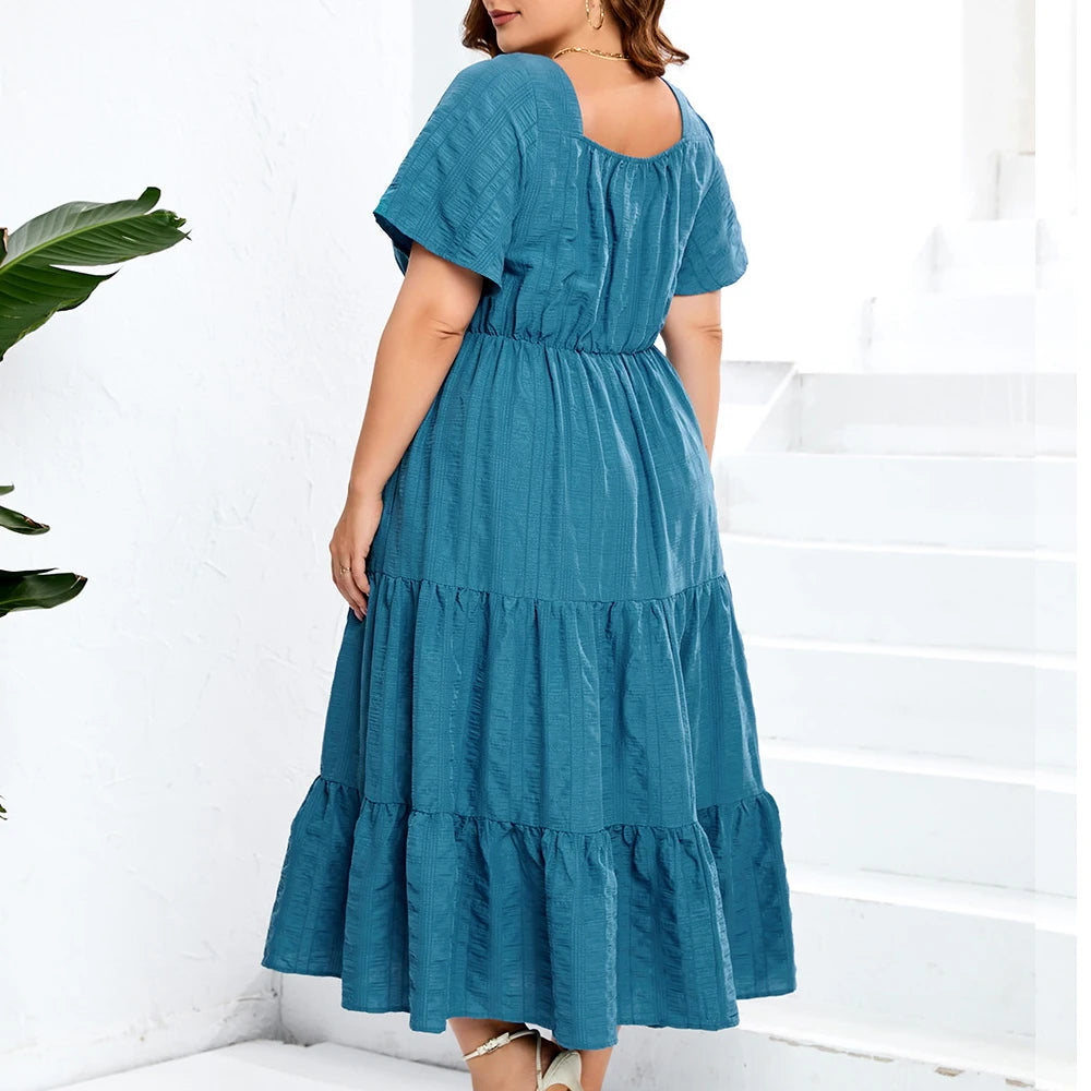 Plus Size Loose Short Sleeve Long Dress
