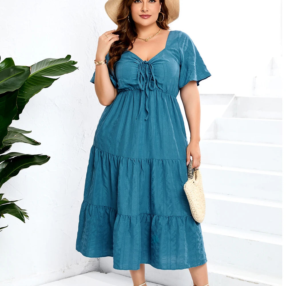 Plus Size Loose Short Sleeve Long Dress