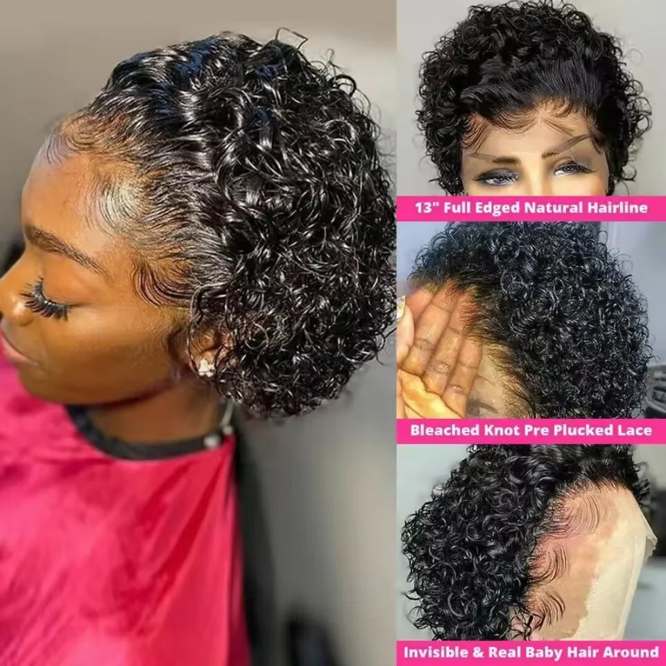Remy Pixie Cut Curly Lace Front Wigs