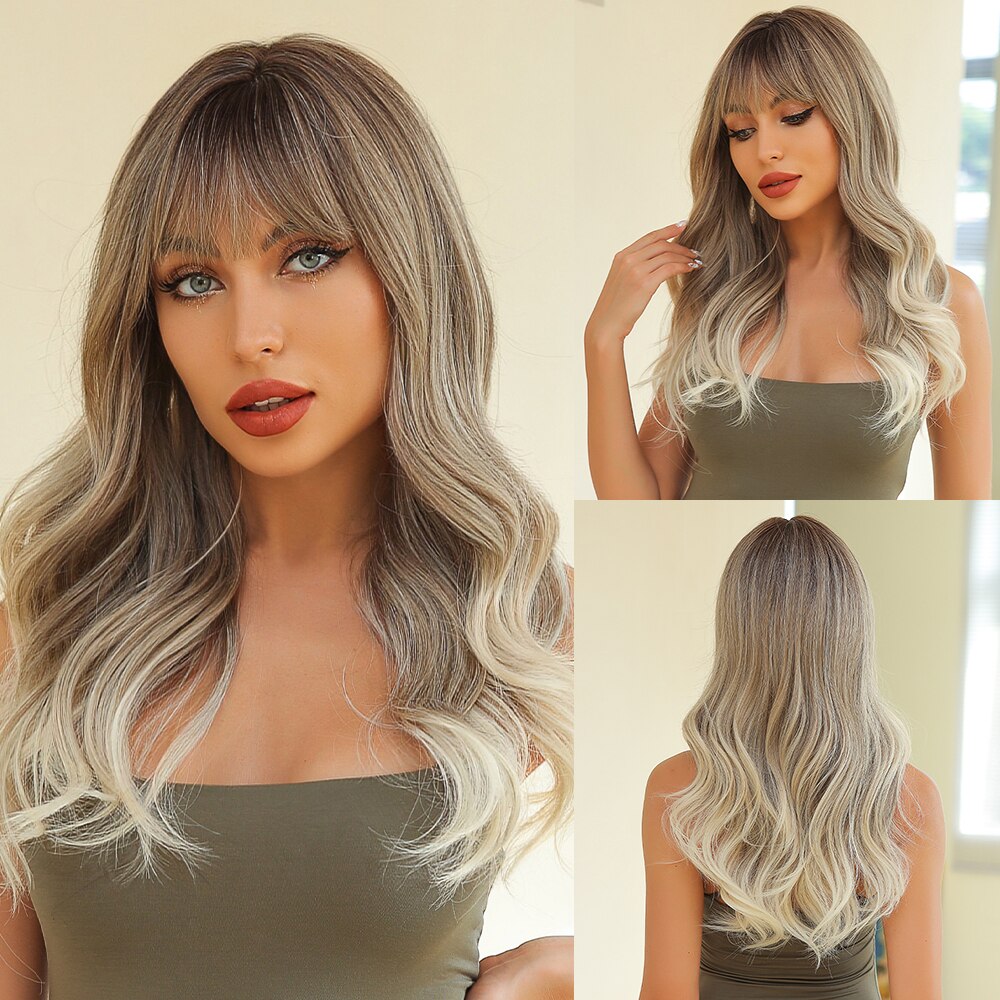 Mixed Blonde Synthetic Wigs with Long Bang