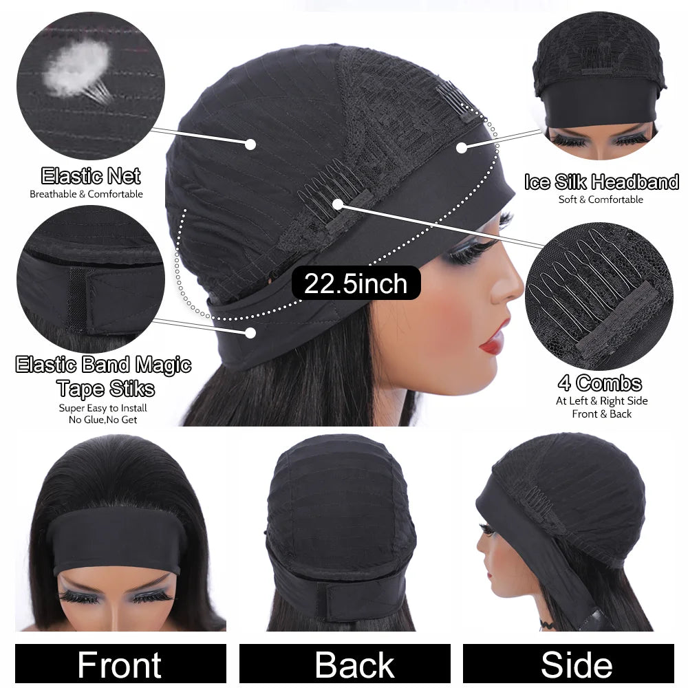 Black Headband Glueless Human Hair Wigs