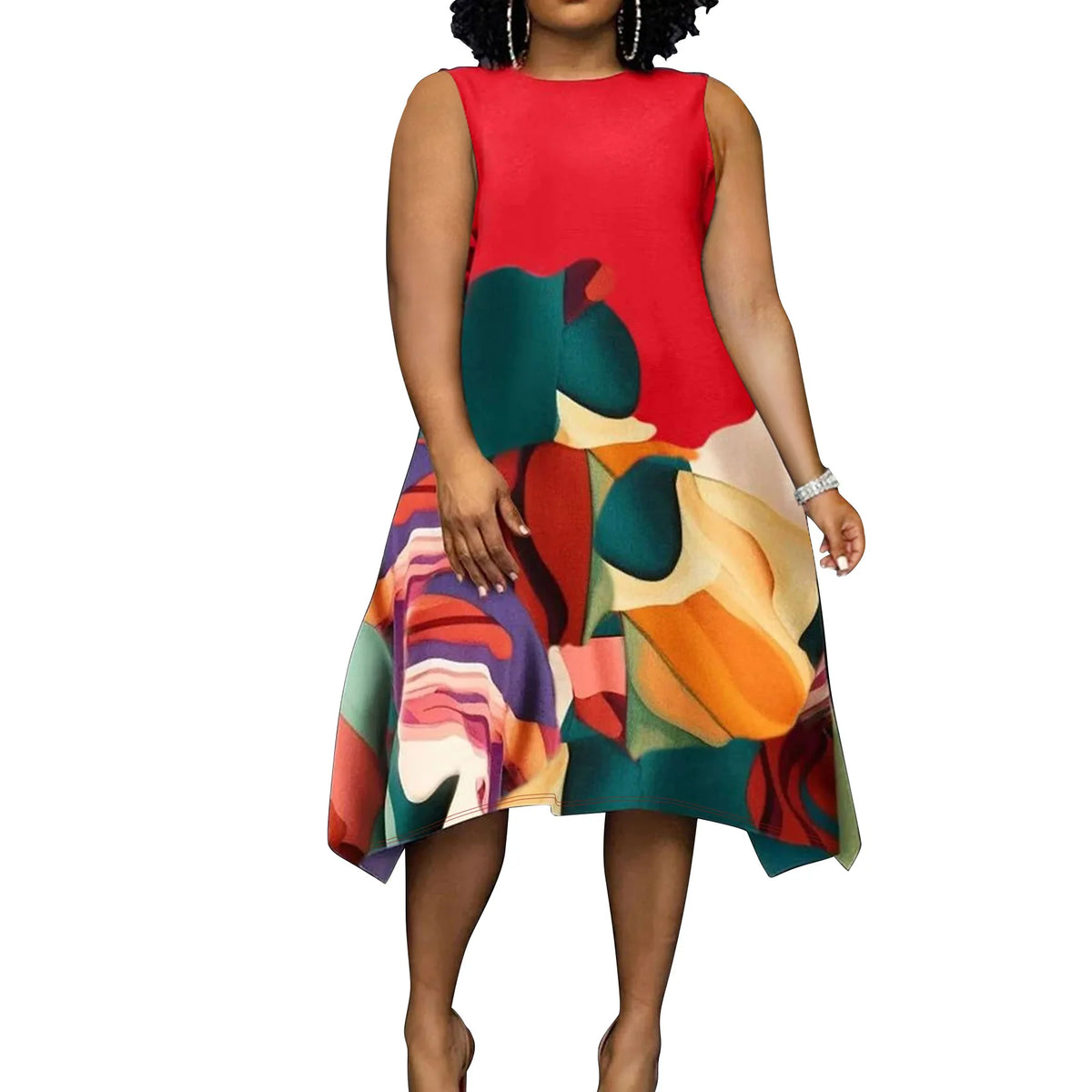 MIDI Artistic Plus Size Sleeveless Dress
